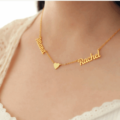 Necklace with 2 Names and Heart